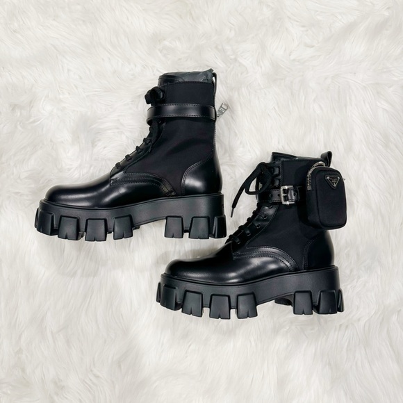 Prada Leather Zip Pocket Combat Booties - Picture 2 of 14